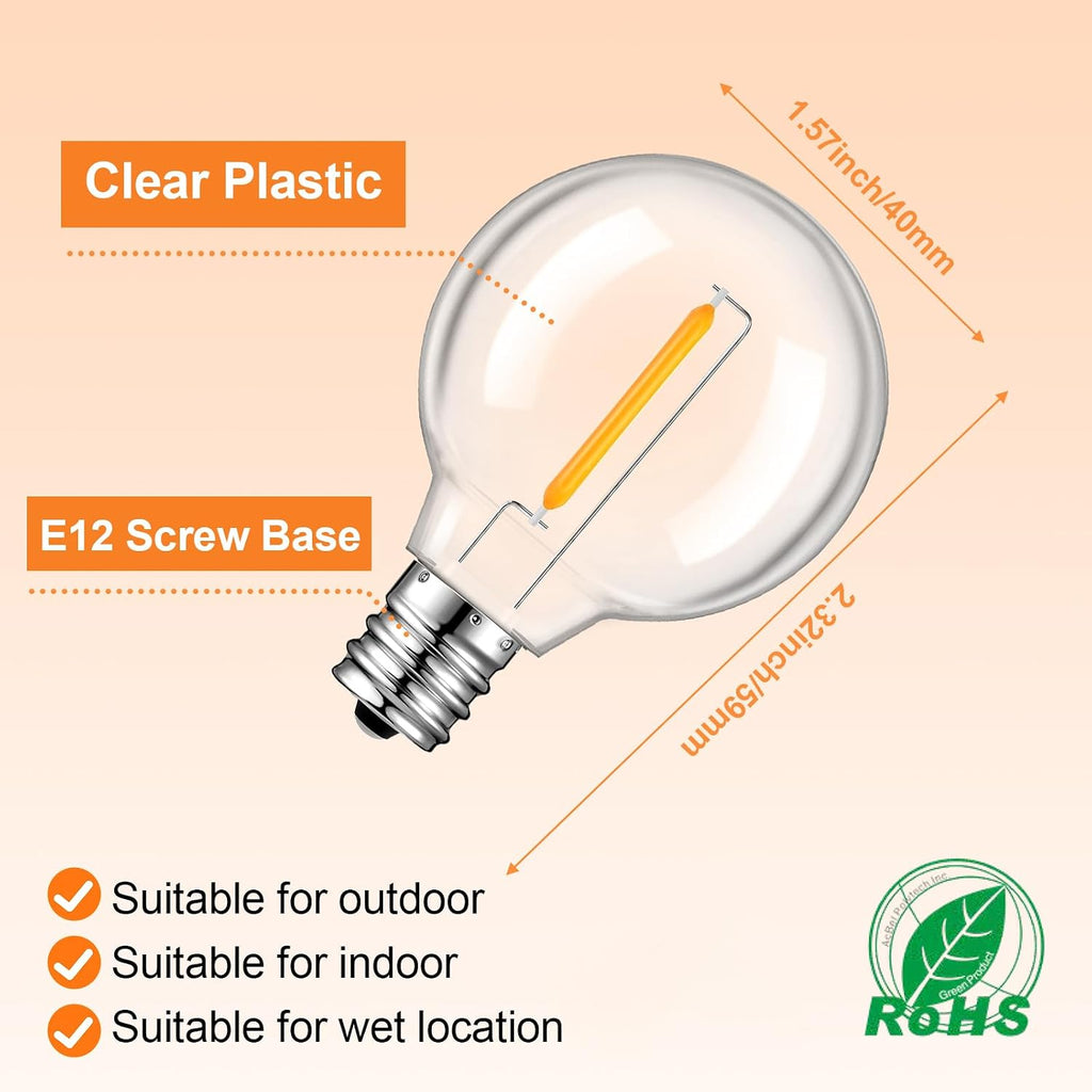 GvvooHome 36 Pack G40 LED Outdoor String Light Replacement Bulb, Warm White