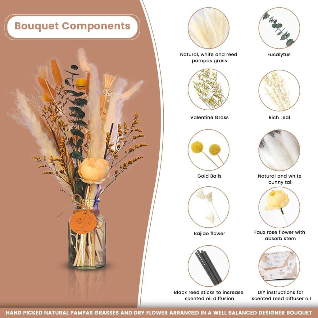 Homey Breeze Natural Dried Pampas Grass Decor with Vase - 15 Inches 23 Pcs 10 Styles, Pampas Grass with Vase Included - Small Pampas Grass for Home Decor, Wedding, Party, Birthday