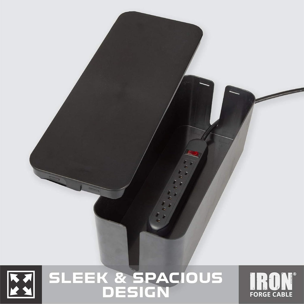 Iron Forge Cable Large Cable Management Box, Black, Includes Cable Sleeve