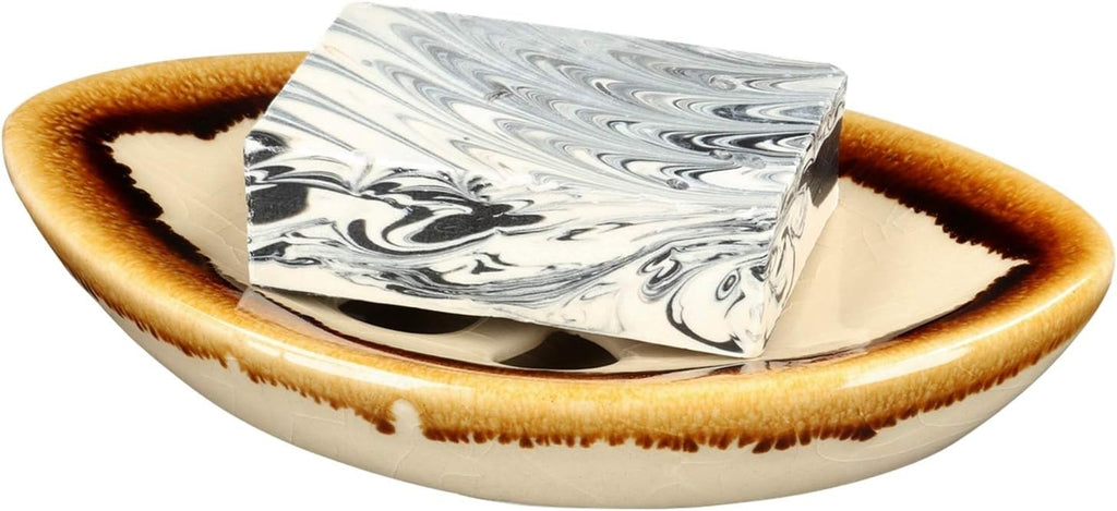 Ceramic Soap Dish with Self Draining Tray for Bar Soap, Bathroom, Kitchen (Ivory No.2)