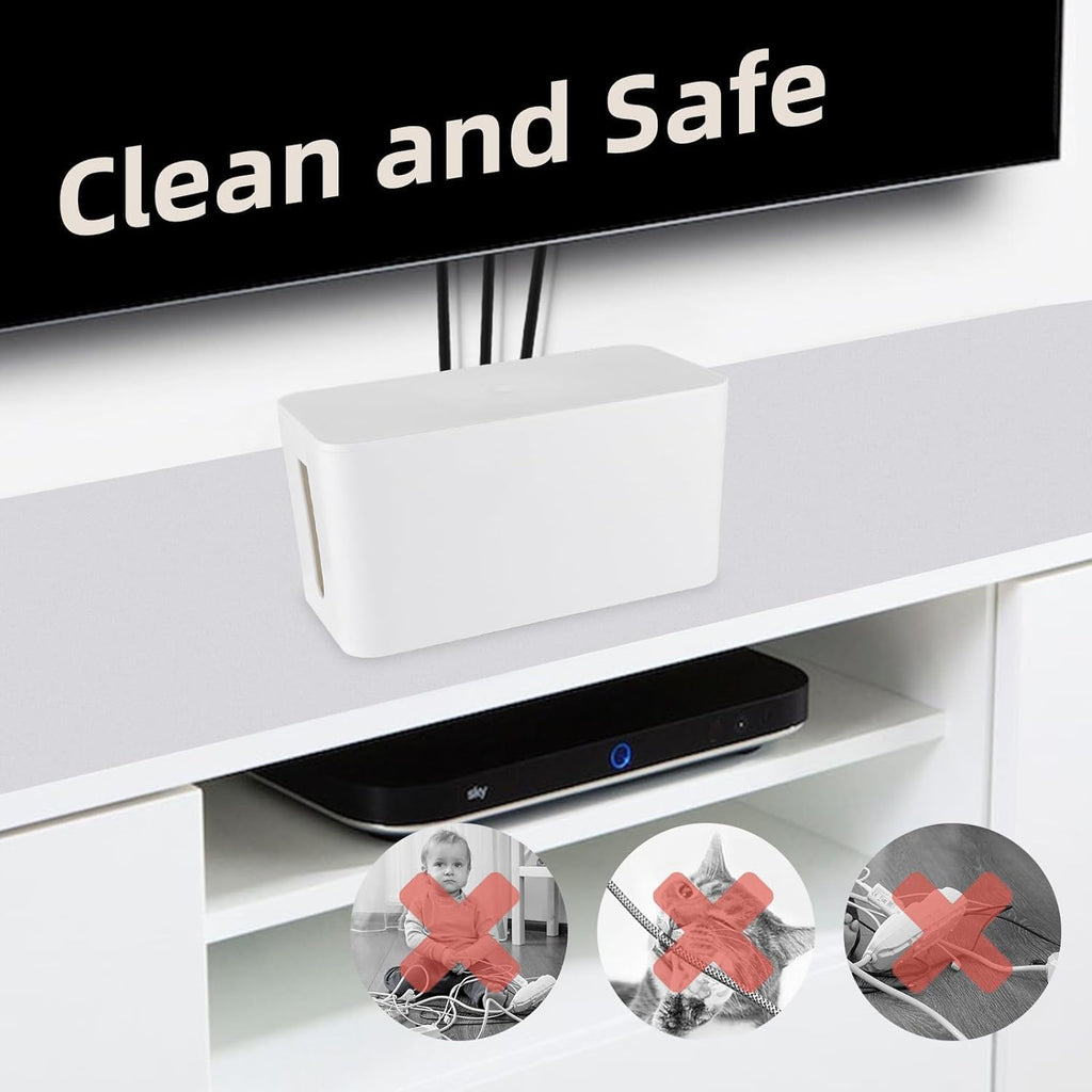 YaeCCC Cable Management Organizer Box Power Strips Hider Power Cords Hider for Desk, TV, Computer, USB Hub,Cords (Set of Three) White