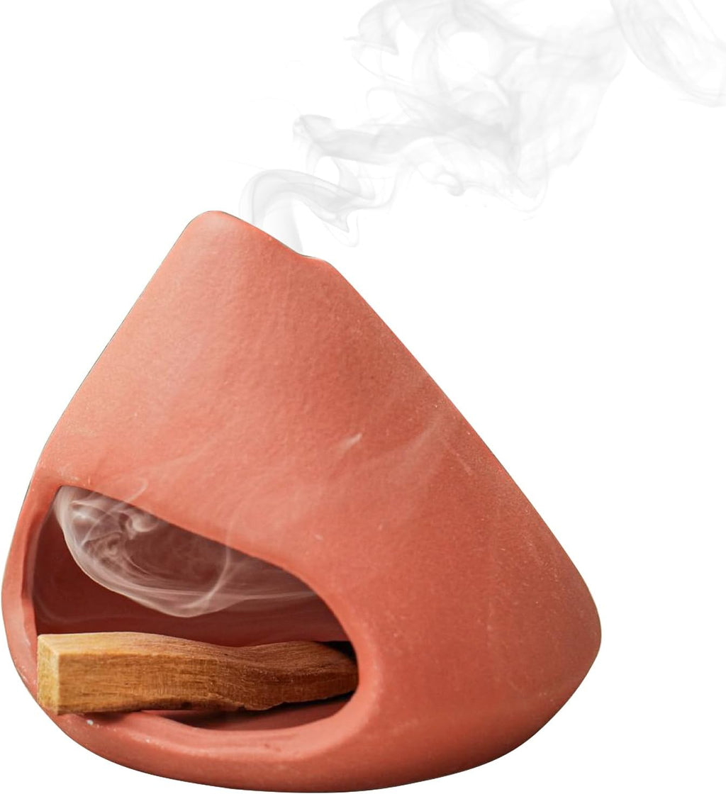 Palo Santo Holder Ceramic Incense Burner Holder Sage Holder for Burning, Ash Catcher Mini Chiminea Unique Home Decor for Meditation/Yoga (Red)