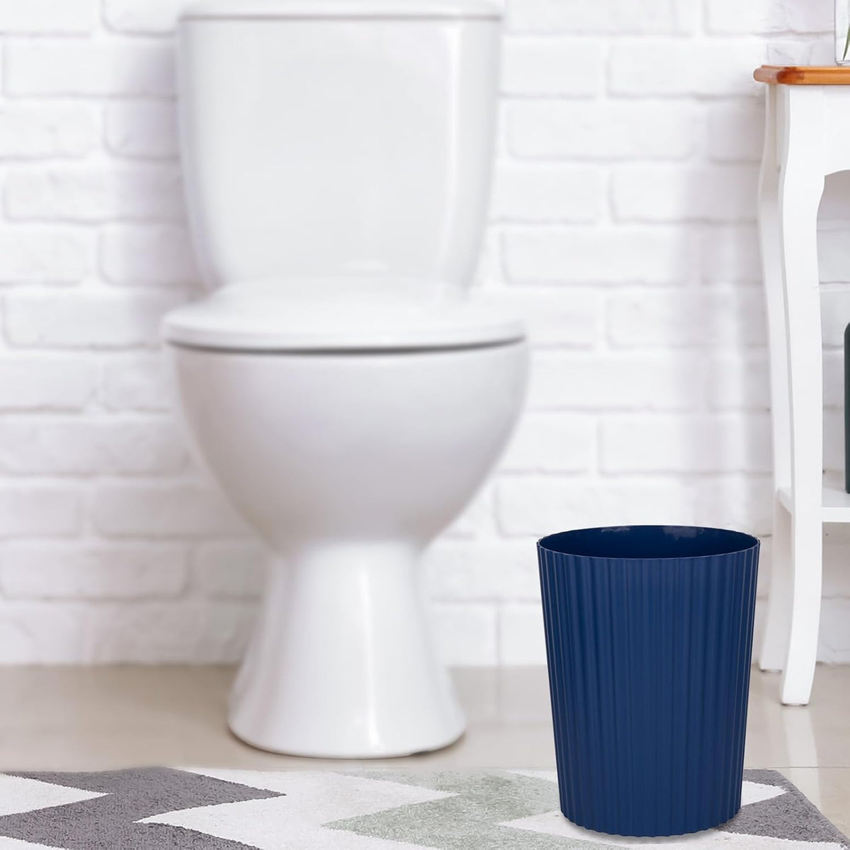 Small Bathroom Trash Can Plastic Wastebasket Garbage Can Navy Blue 2 Pack
