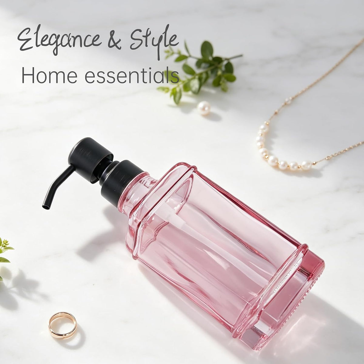 Soap Dispenser，10 Oz Antique Design Thick Glass Hand Soap Dispensers; with 304 Rust Proof Stainless Steel Pump, 6Pcs Stickers, for Kitchen,Bathroom, Pink+Oil Rubbed Bronze