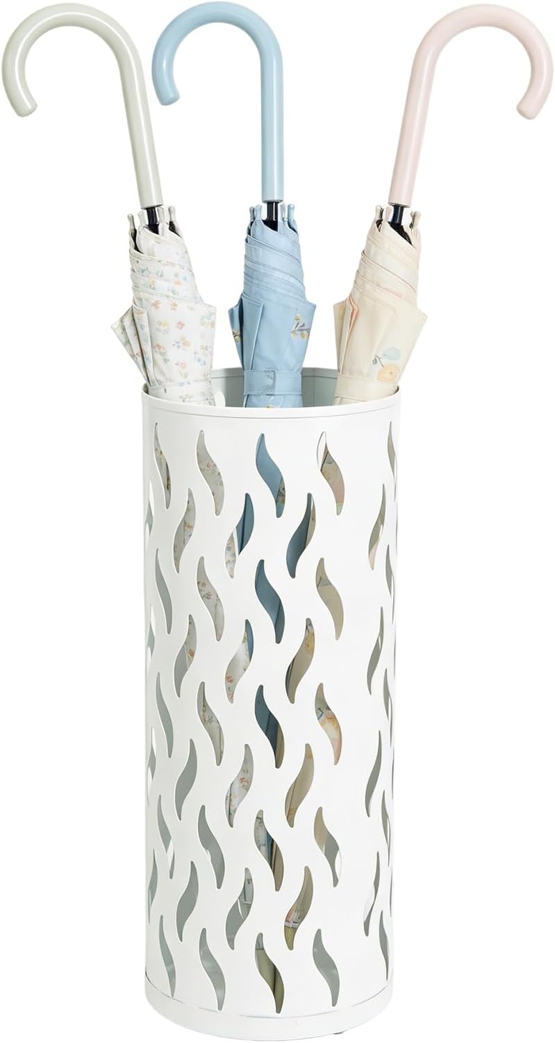 Umbrella Holder White, Metal Umbrella Stand Holder for Entryway, 16.5 x 5.91 x 5.91 Umbrella Storage Indoor with 4 Hooks Decor for Home, Office