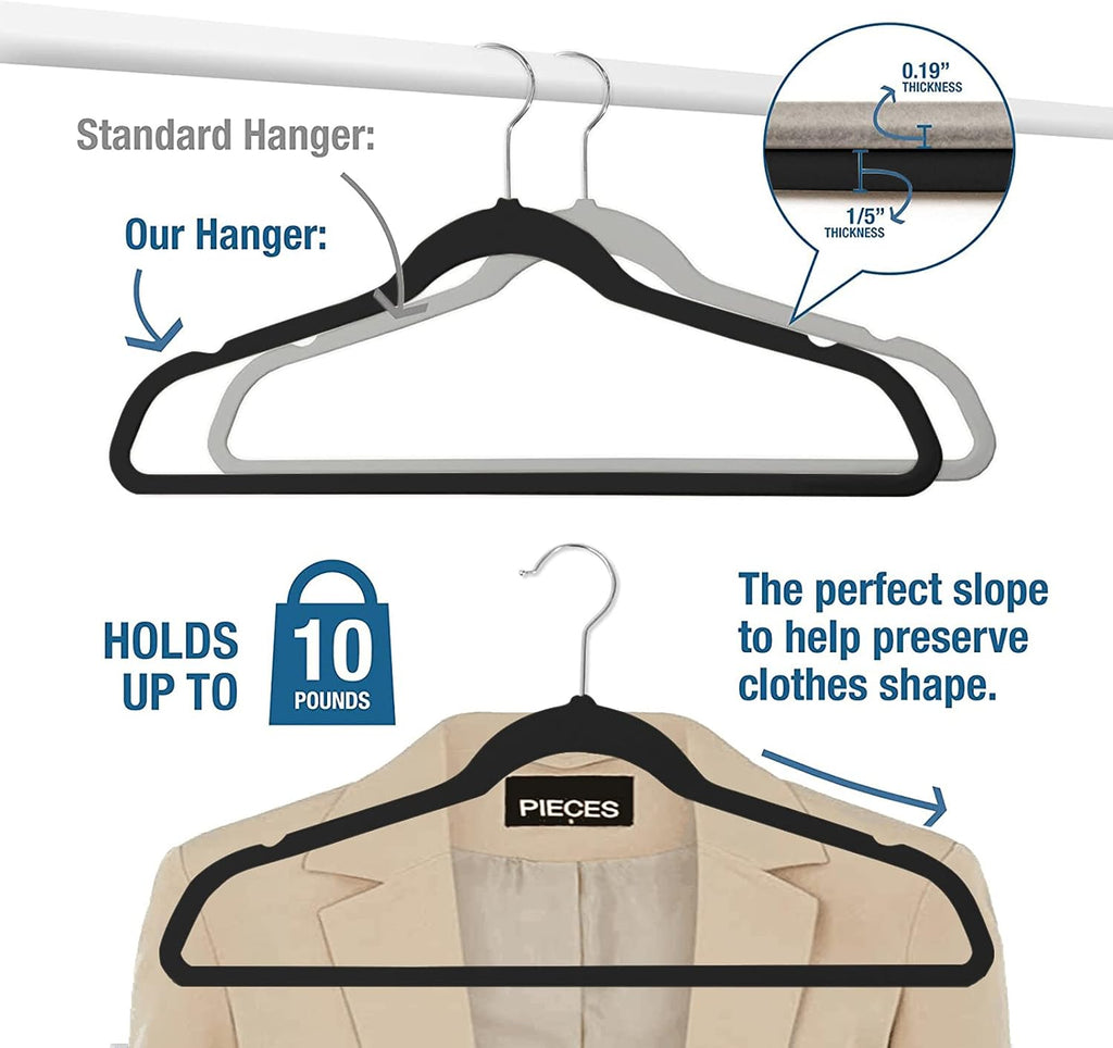 50 Pack Slim Plastic Clothes Hangers, Black