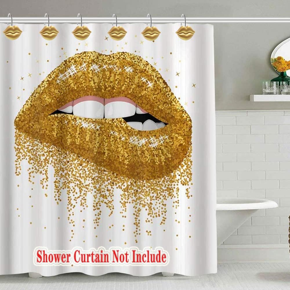 Gold Shower Curtain Hooks Rings, Gold Lips, Set of 12