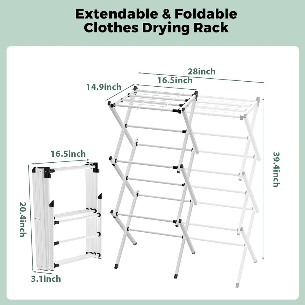 BAKON Space Saving Foldable Clothes Drying Rack, Extendable Rustproof Laundry Rack for Indoor Outdoor Use, No Assembly Required, Suitable for Bathroom Laundry Room Apartment RV, Gray, 2 Mesh