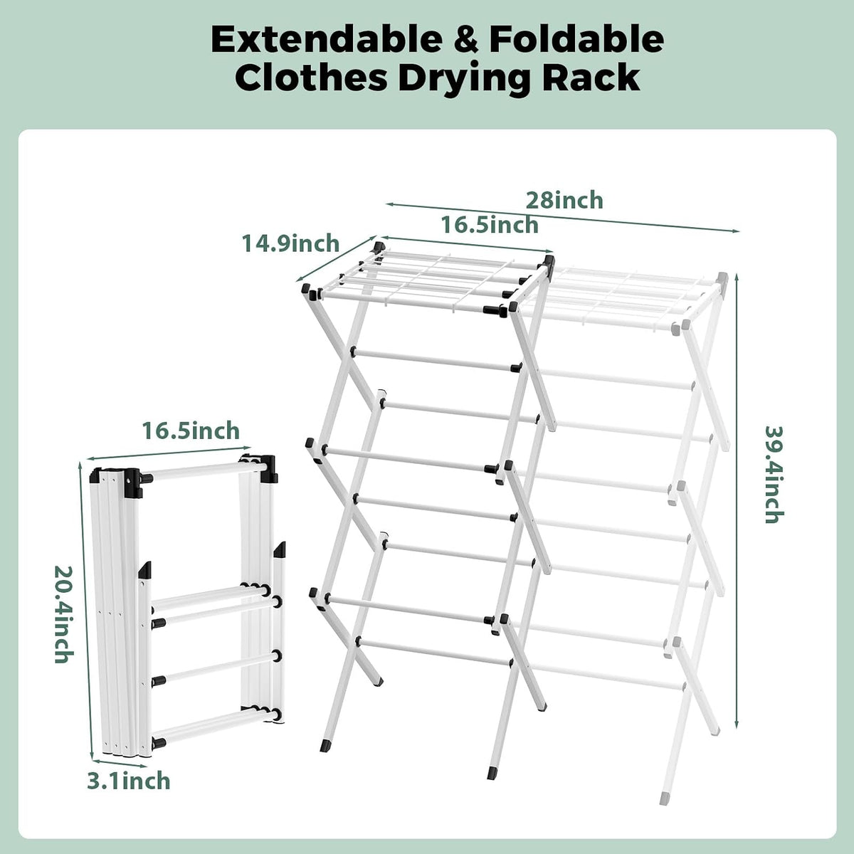 BAKON Space Saving Foldable Clothes Drying Rack, Extendable Rustproof Laundry Rack for Indoor Outdoor Use, No Assembly Required, Suitable for Bathroom Laundry Room Apartment RV, Gray, 2 Mesh