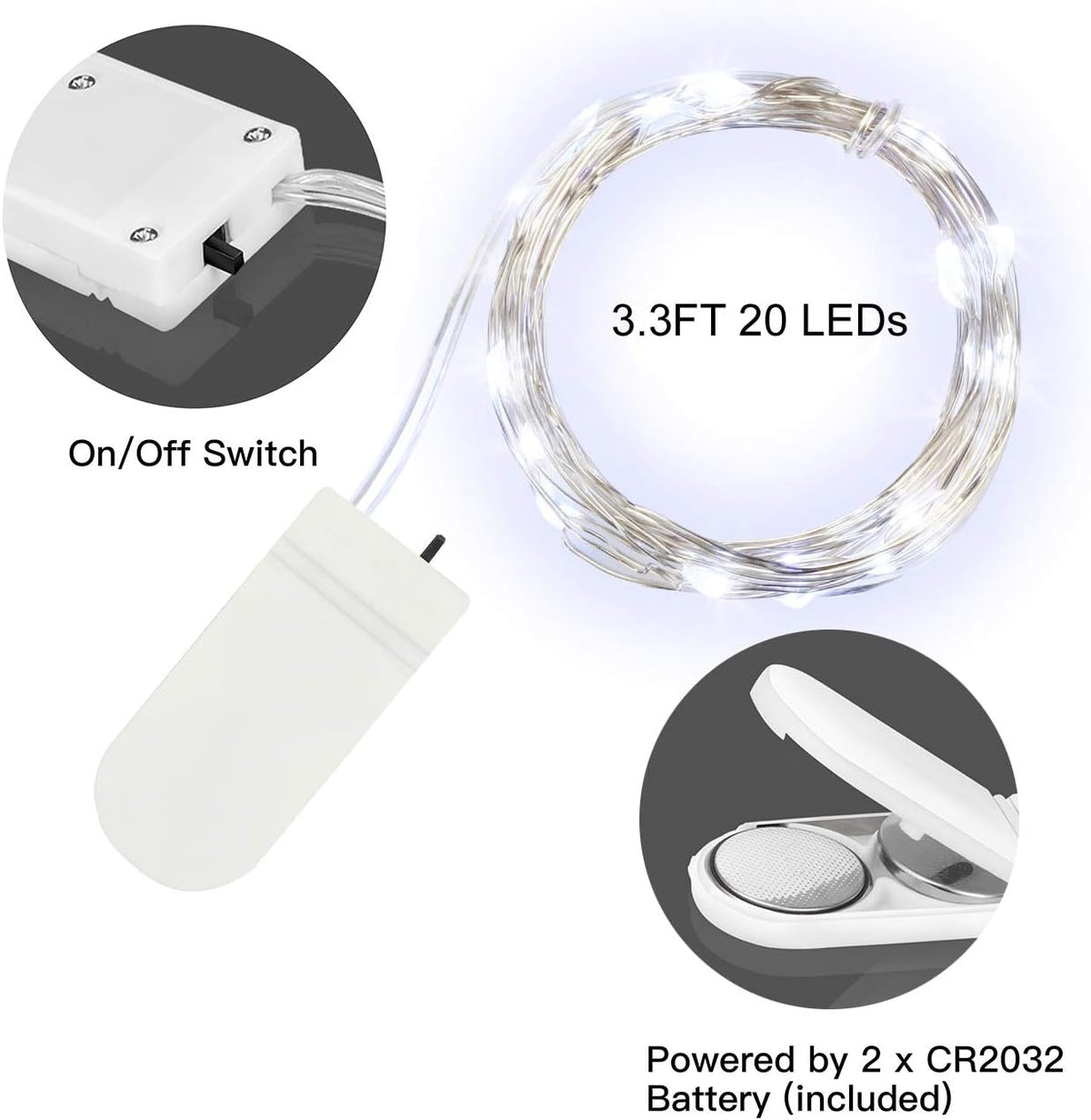 24 Pack Cool White Fairy Lights Battery Operated 3.3ft 20 LED Firefly Lights, Waterproof Mini String Lights for Wedding Party Crafts Mason Jars Decor