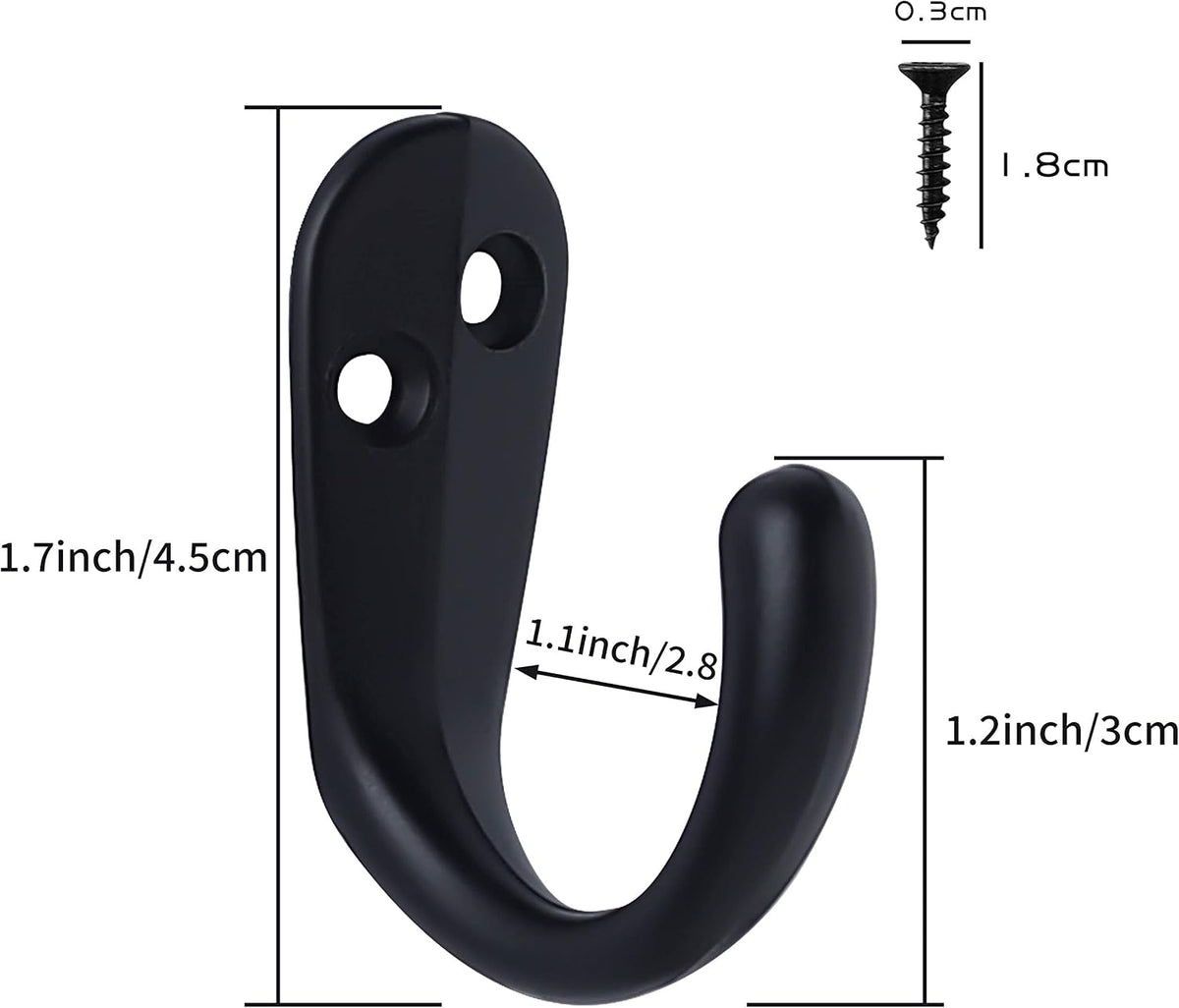 IBosins 50PCS Coat Hooks Wall Mounted Black Single Prong Robe Hook