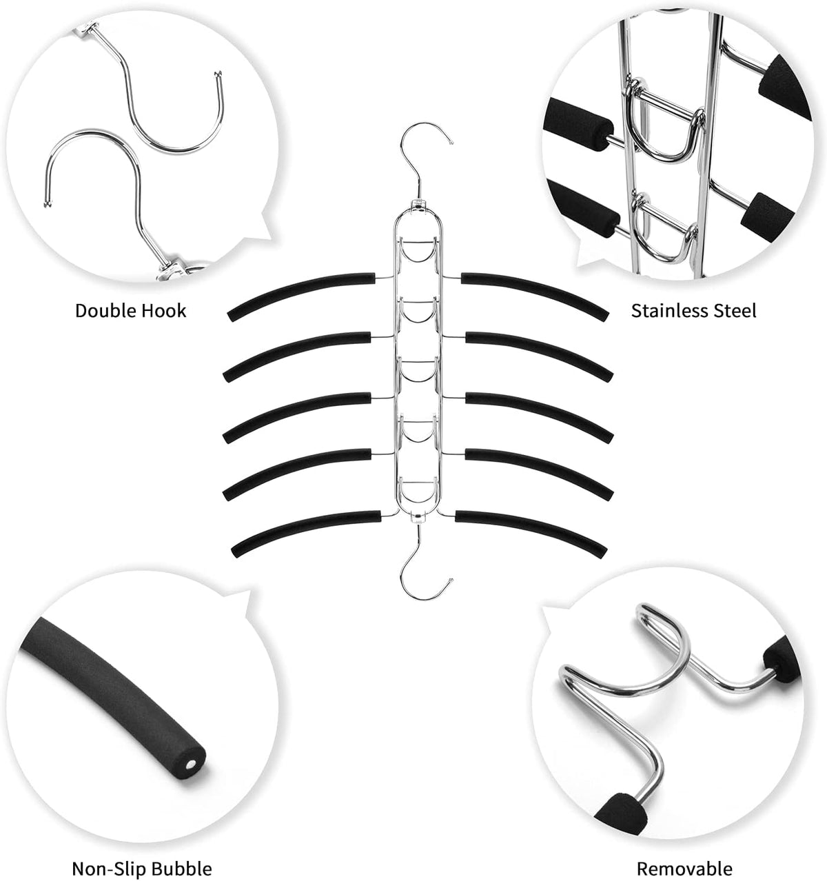 Nature Smile 4 Pack 5 in 1 Anti Slip Clothes Hangers,Space Saver Magic Metal Hangers,Multi Layers Wardrobe Clothes Rack,Heavy Duty Metal Blouse Hanger Closet Storage Organizer