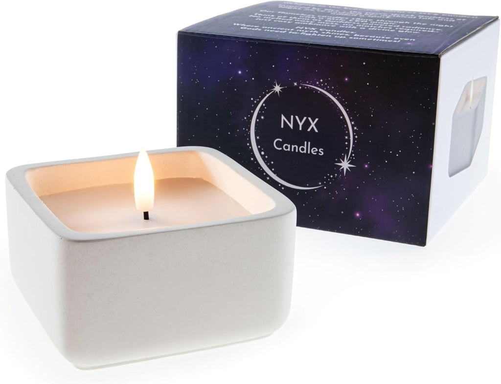 Flameless Candle - Square LED Candle with Real Wax in a Cement Base |Battery Operated, 500+ Hours | Housewarming Gift, Home Décor, Bathroom, Coffee Table (Ivory)