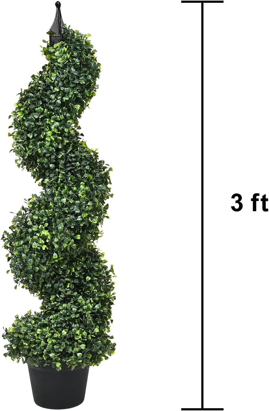 Lvydec 2 Pack Artificial Boxwood Topiary Tree, 3ft Topiary Plants Potted Trees Decoration for Front Porch Home Living Room, Indoor/Outdoor Use