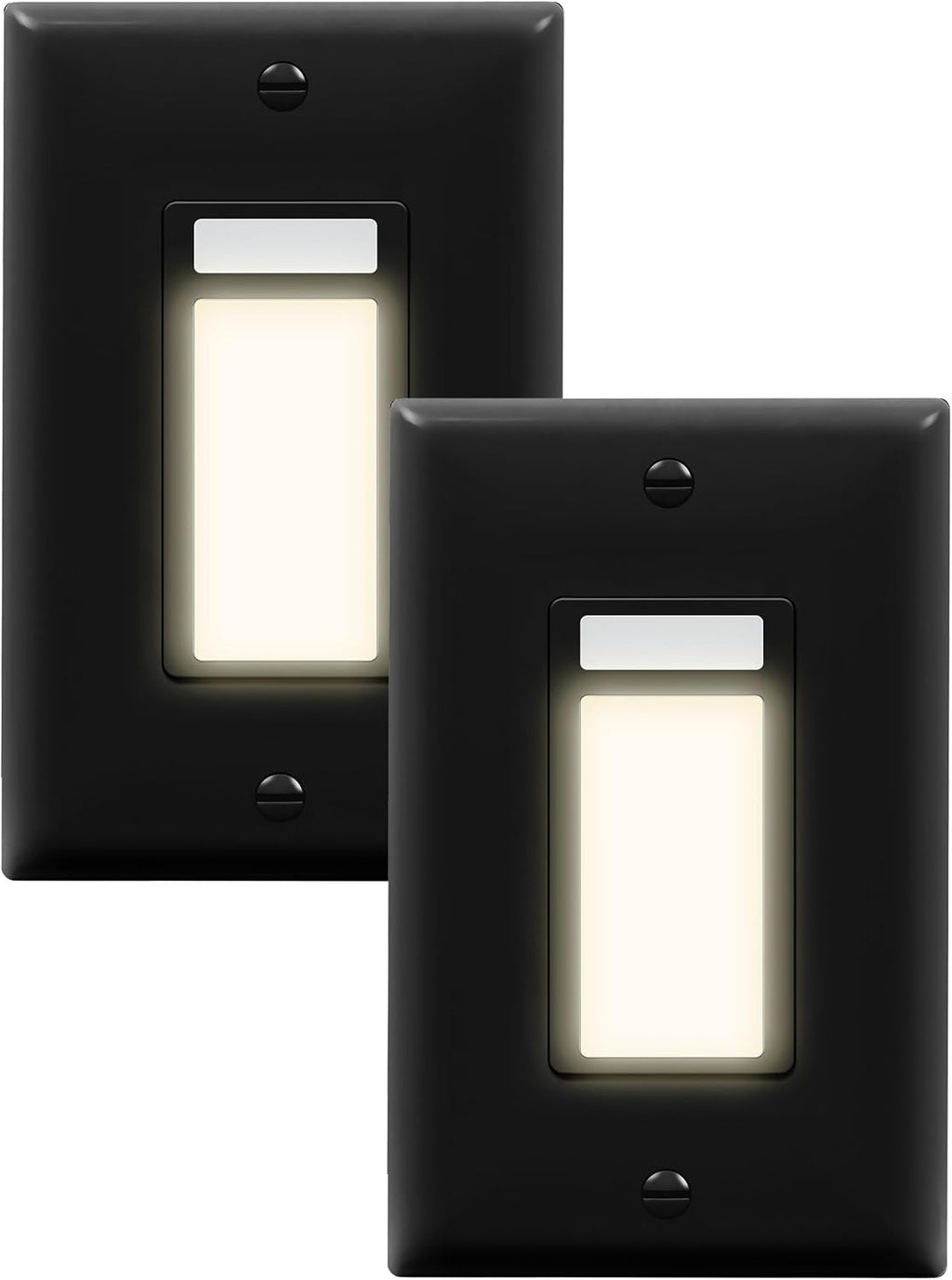 LIDER Full LED Guide Light with PIR Motion Sensor, in-Wall Night Light, Adjustable Time Delay & Daylight Sensor, 3000K Warm White, Wall Plate Included, UL Listed, Thermoplastic, Matte Black, 2-Pack