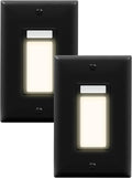 LIDER Full LED Guide Light with PIR Motion Sensor, in-Wall Night Light, Adjustable Time Delay & Daylight Sensor, 3000K Warm White, Wall Plate Included, UL Listed, Thermoplastic, Matte Black, 2-Pack