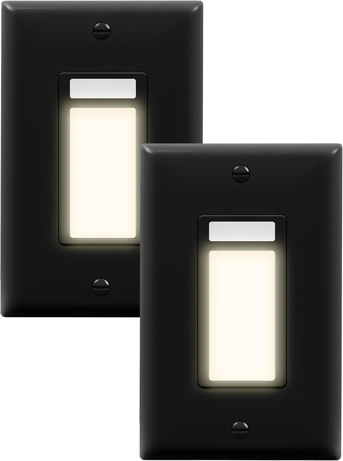 LIDER Full LED Guide Light with PIR Motion Sensor, in-Wall Night Light, Adjustable Time Delay & Daylight Sensor, 3000K Warm White, Wall Plate Included, UL Listed, Thermoplastic, Matte Black, 2-Pack