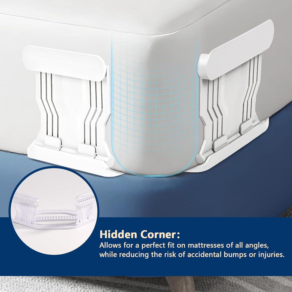 Bed Sheet Holders for Corners [4-Pack], No Mattress Lifting Fitted Sheet Clips, Upgraded Sheet Grippers Corner Locks with Wave-Clamps, Secure Fasteners Keep Bedding in Place - White