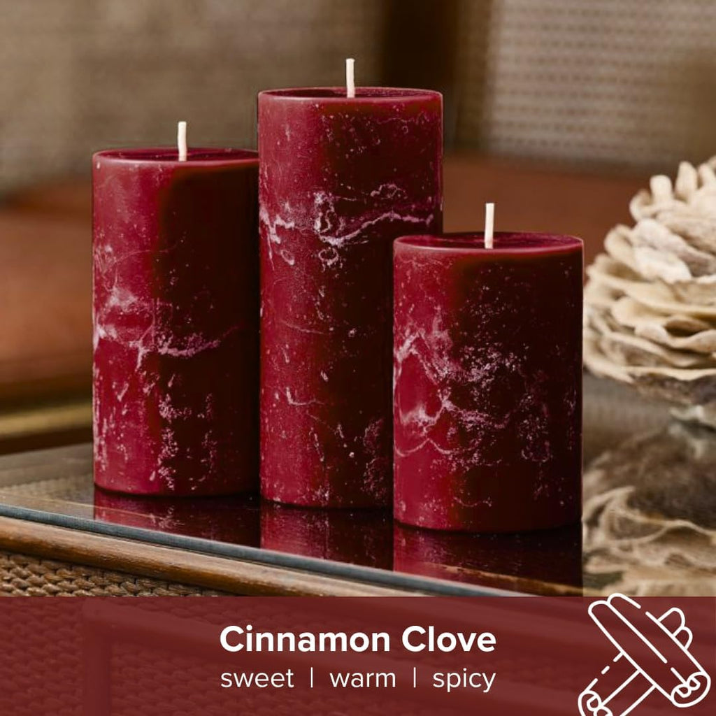 Burgundy Red 3x6 Scented Pillar Candles, Cinnamon Clove, 3Pack, Fall Decor