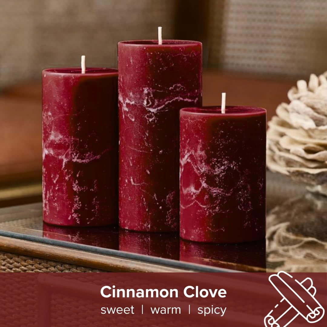 Burgundy Red 3x6 Scented Pillar Candles, Cinnamon Clove, 3Pack, Fall Decor