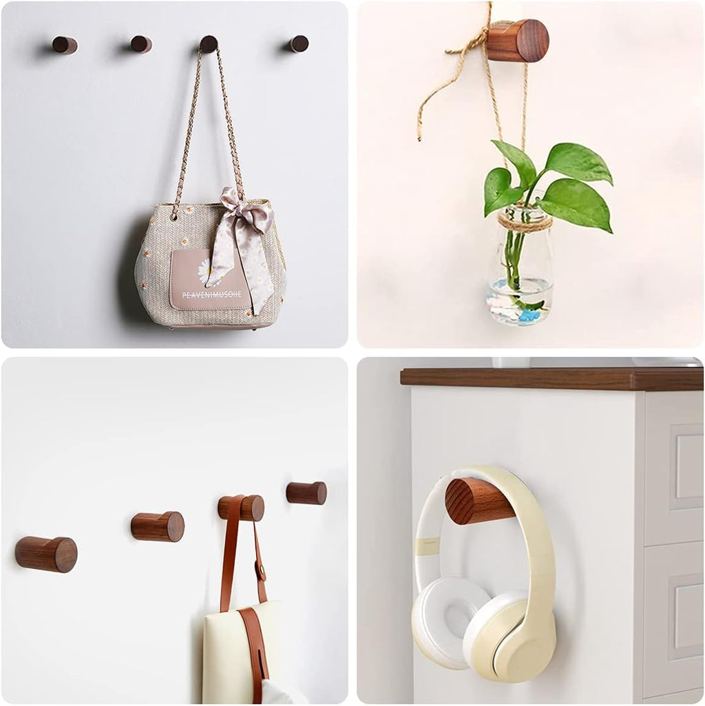 COCOYA Wood Hooks Wall Mounted Minimalist Walnut Knob Shape (6 Pack)
