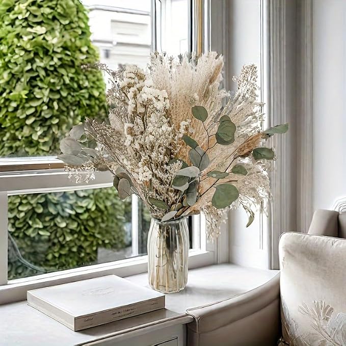 65-Piece Natural Dried Pampas Grass Bouquet – Boho-Inspired Floral Arrangement for Home Decor, Weddings, and Seasonal Celebrations (Boho Bouquet)