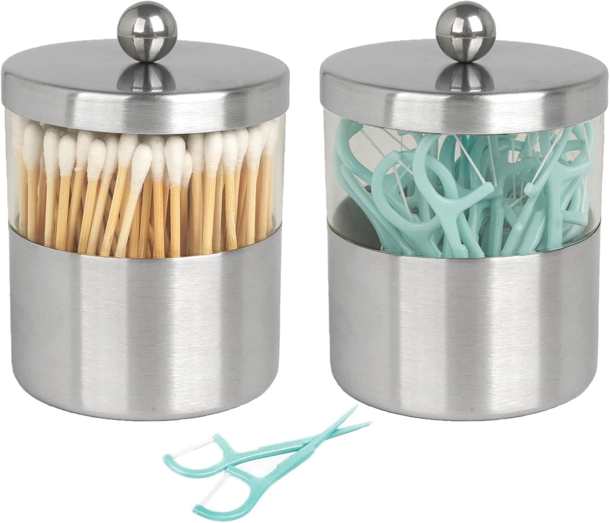 Gaussra Apothecary Jars, Qtip Holder, Bathroom Jar with Stickers - 2 Pack