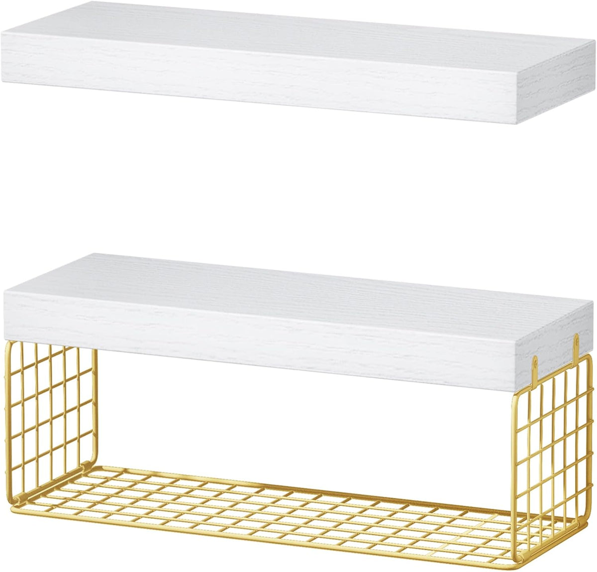 QEEIG Bathroom Shelves Over Toilet Wall (White and Gold, Set of 2, 15.7")