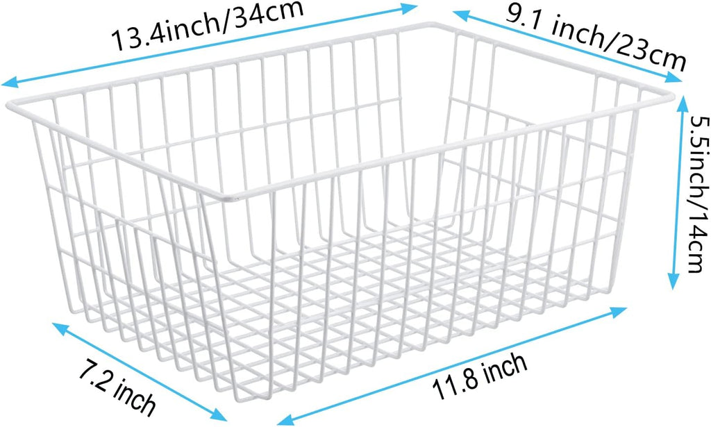 iPEGTOP Wire Storage Freezer Baskets, Set of 2 13.4" Household Organizer Storage Bins Fridge Basket Rack with Handles for Kitchen Cabinets, Pantry, Office, Bathroom Organization - White