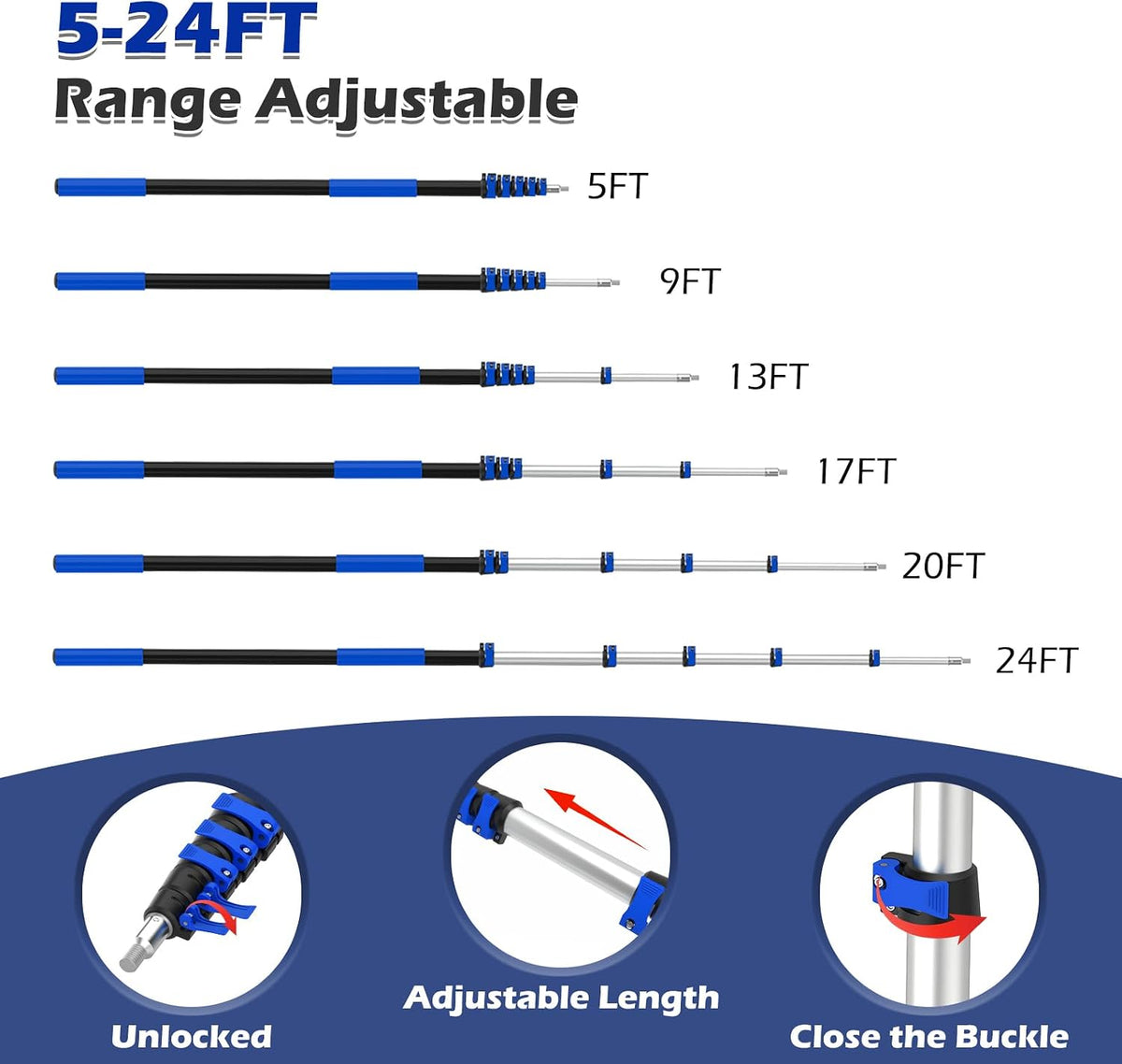 30FT Reach Window Squeegee Kit with Extension Pole, 2-in-1 Window Squeegee