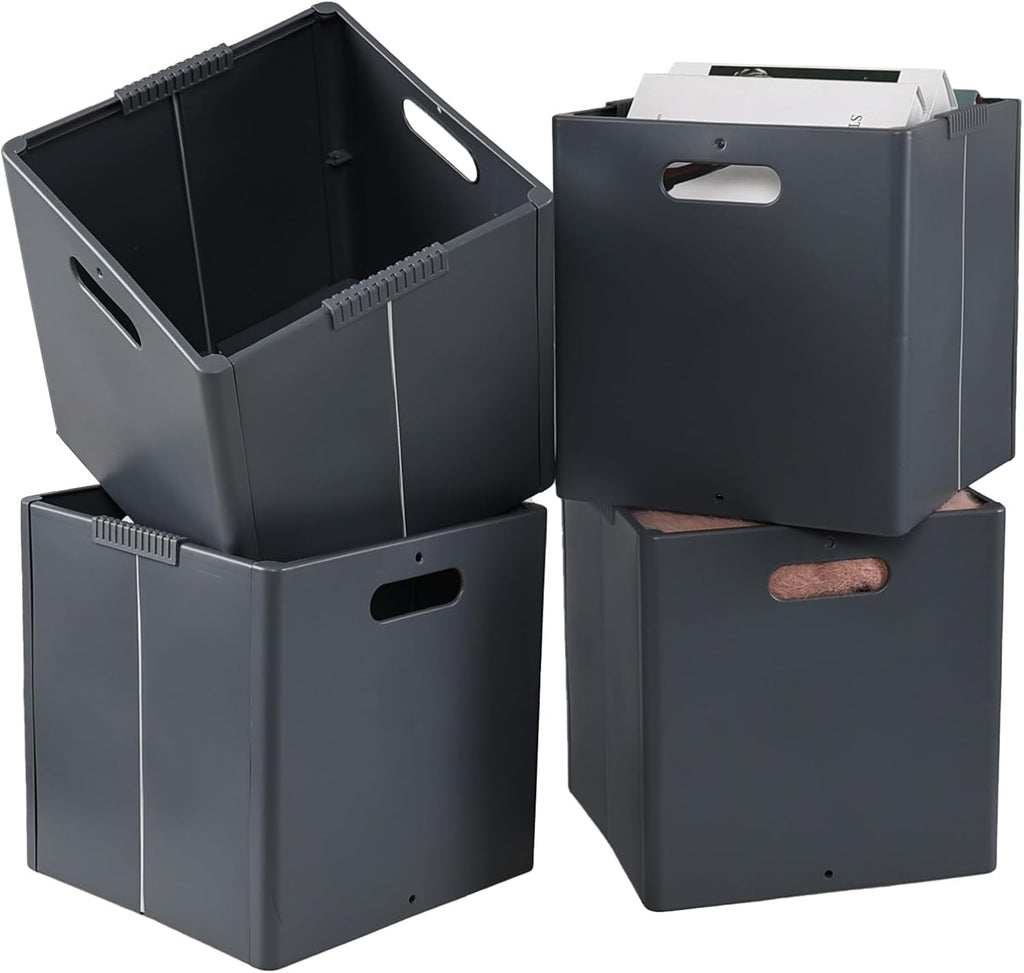 Plastic Foldable Cube Storage Bin, Collapsible Storage Cubes 4-Pack