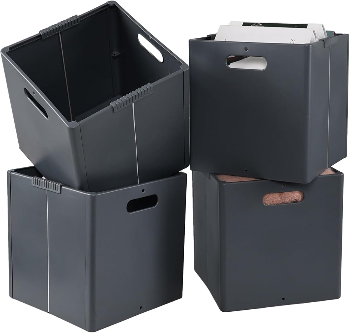 Plastic Foldable Cube Storage Bin, Collapsible Storage Cubes 4-Pack