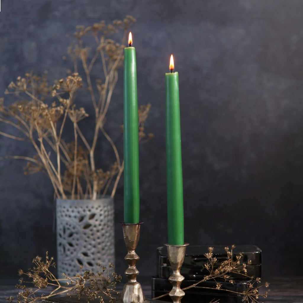 Big Dipper Wax Works 100% Beeswax Taper Candles, 12in, 2 Pack, Forest Green