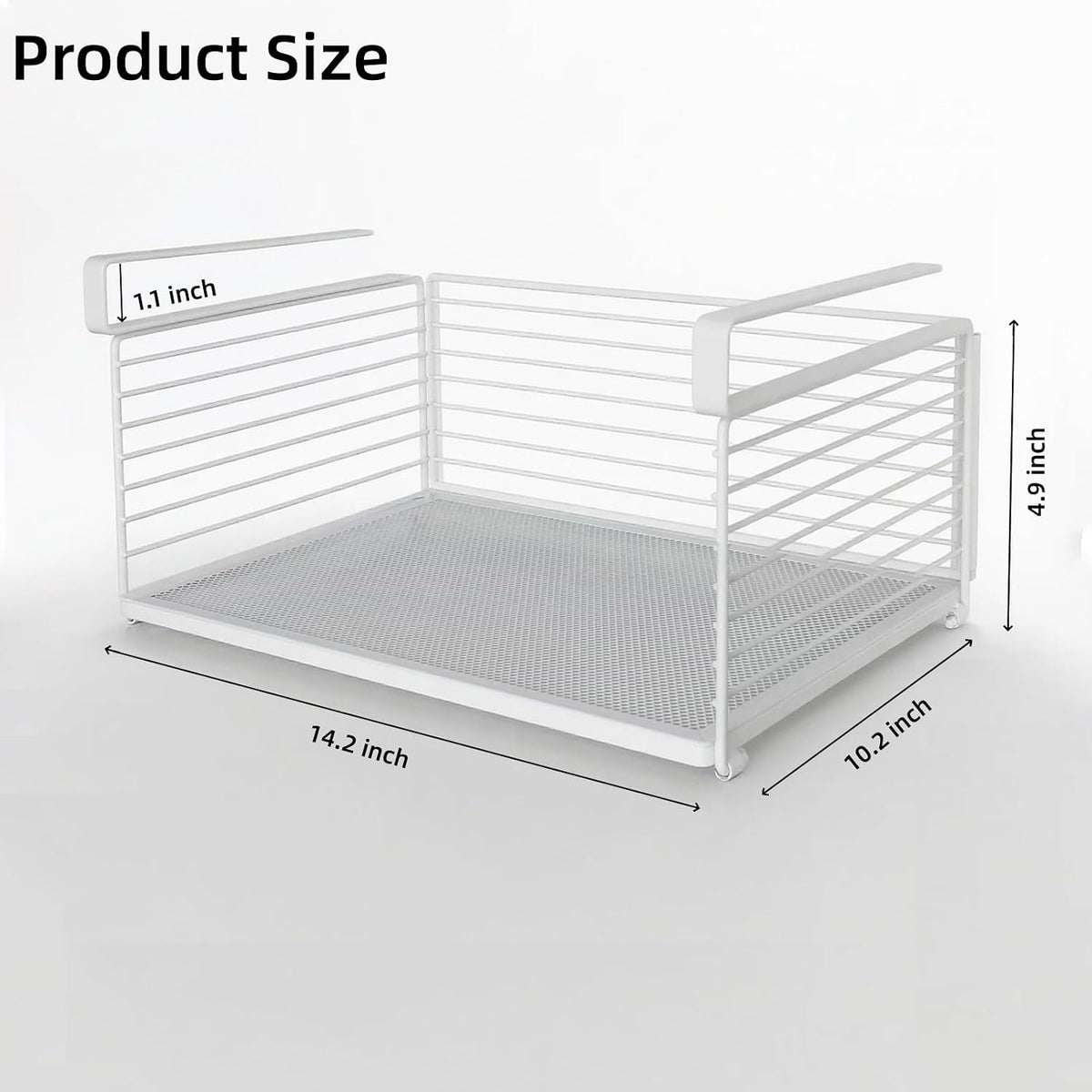Under Cabinet Organizer, 12.2" Slide Out Storage Basket, Metal Wire Hanging Rack for Kitchen Pantry, Closet, Office, Bathroom, Space Saving White Metal Shelf, White-1 Pack