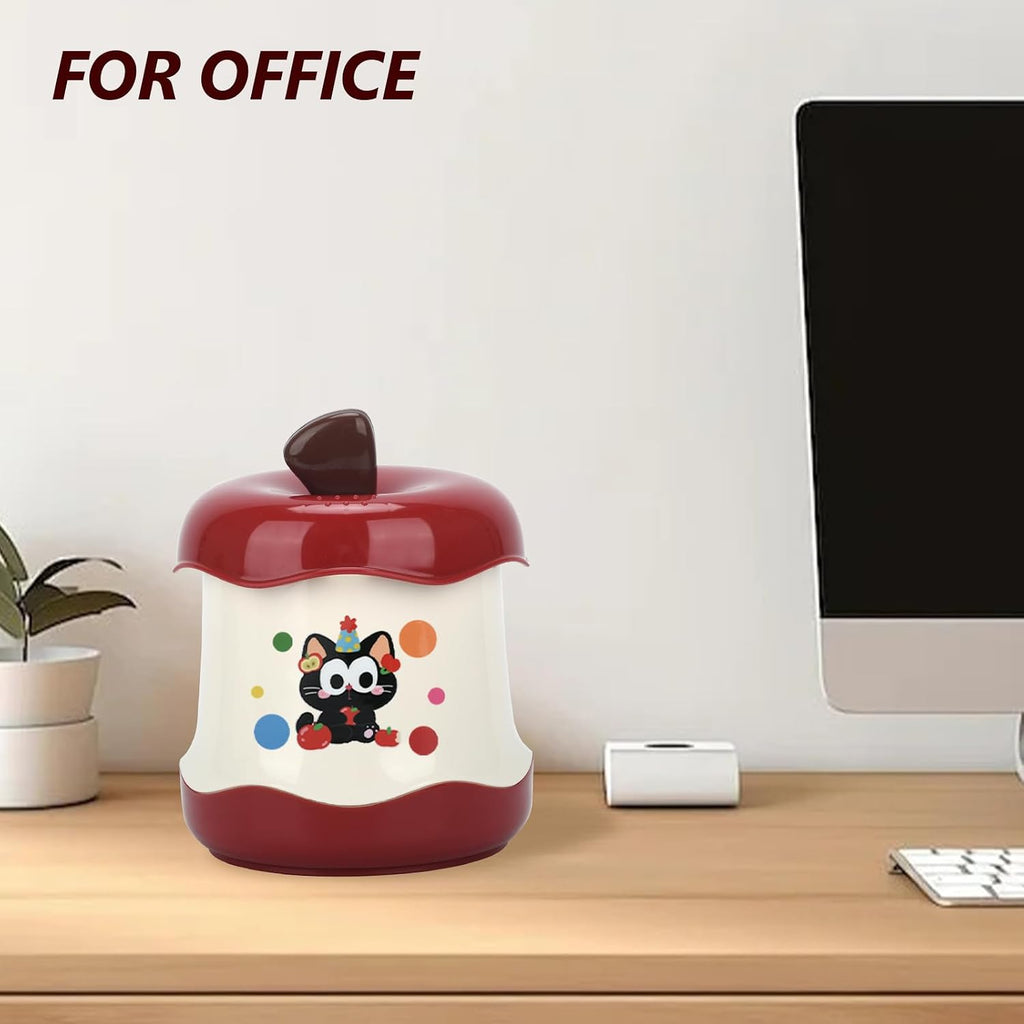 Cute Mini Desktop Trash Can - Small Desk Garbage Bin with One-Touch Press Lid - 6.3 Inch Plastic Waste Basket for Home Office, Bedroom, Vanity, Car - Cat Design (Red)