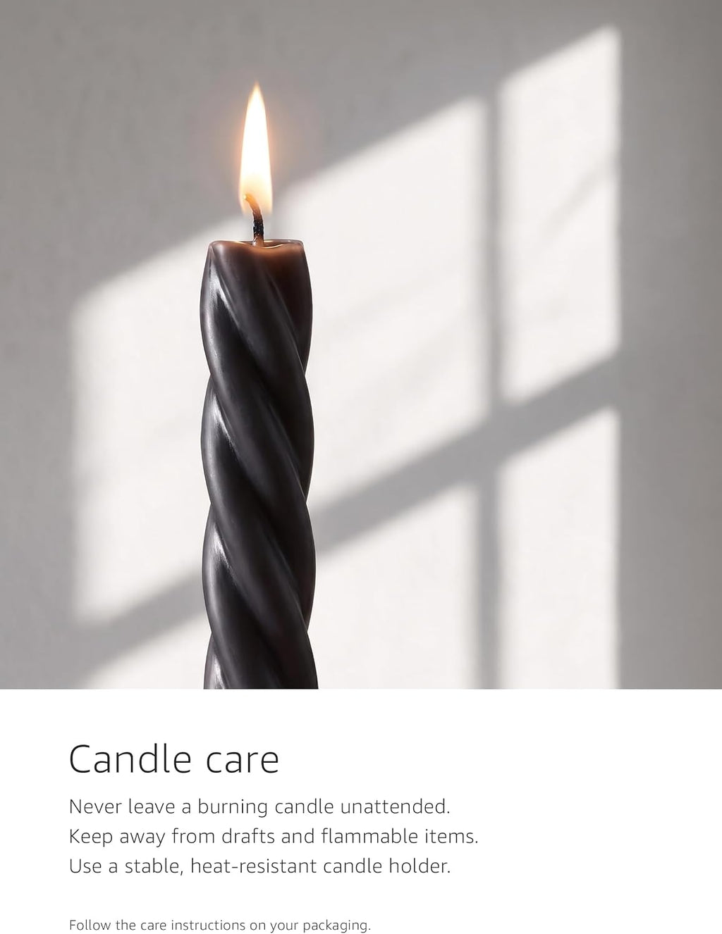 Charcoal Black Twisted Taper Candles, 10“, 4 Pack, Unscented