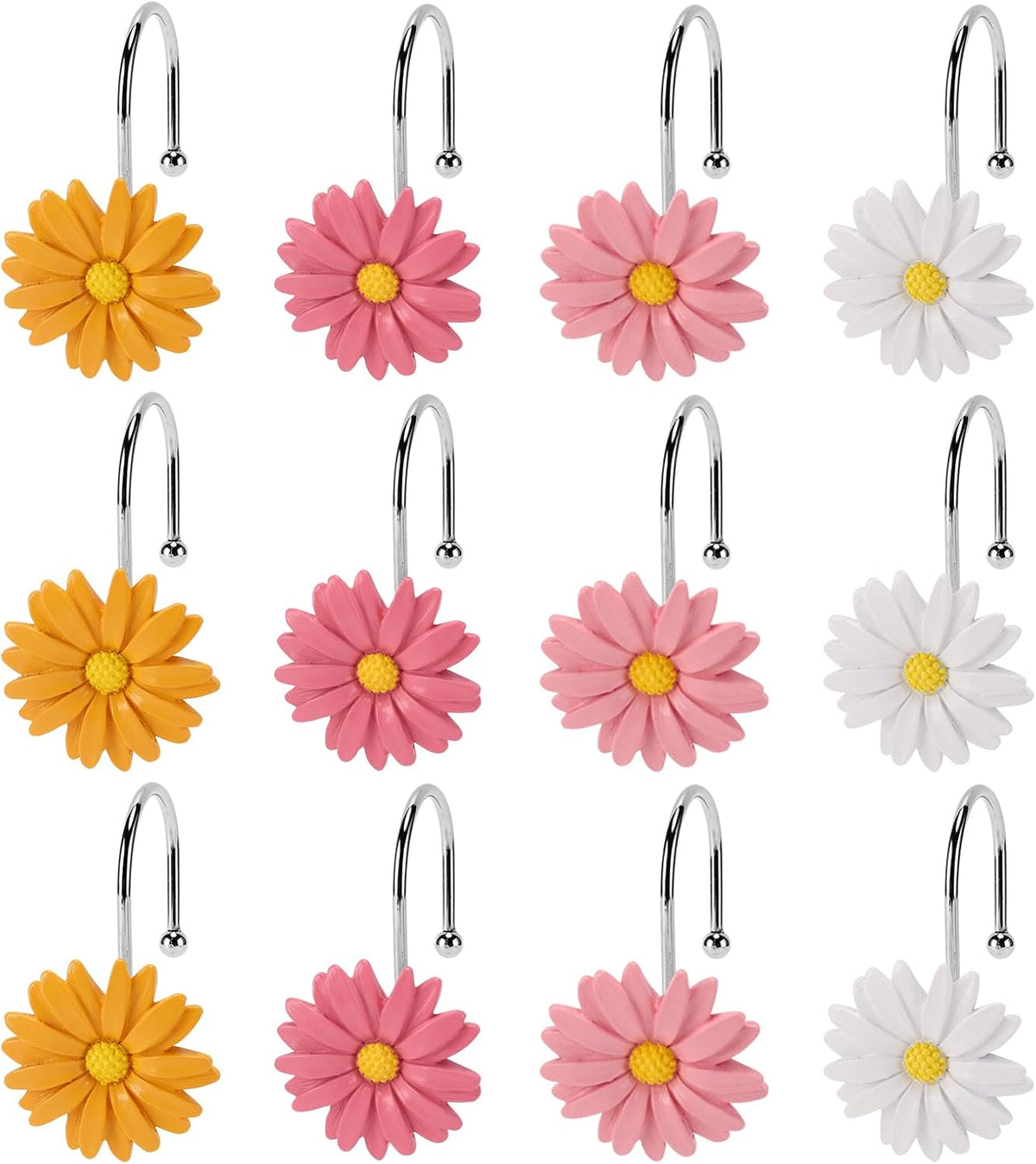 Flower Shower Curtain Hooks, 12 Pack Rustproof Stainless Steel Decorative, Bohemian Floral Bathroom Accessories for Curtain Rod and Shower Rod（Blush Mix）