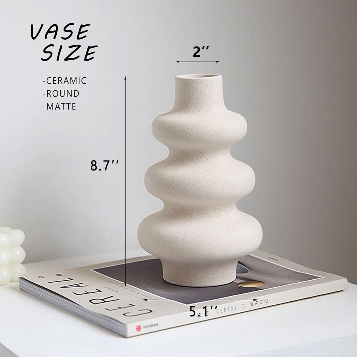 Steviieden Ceramic Vase, Boho Home Decor Vase, Off White, L