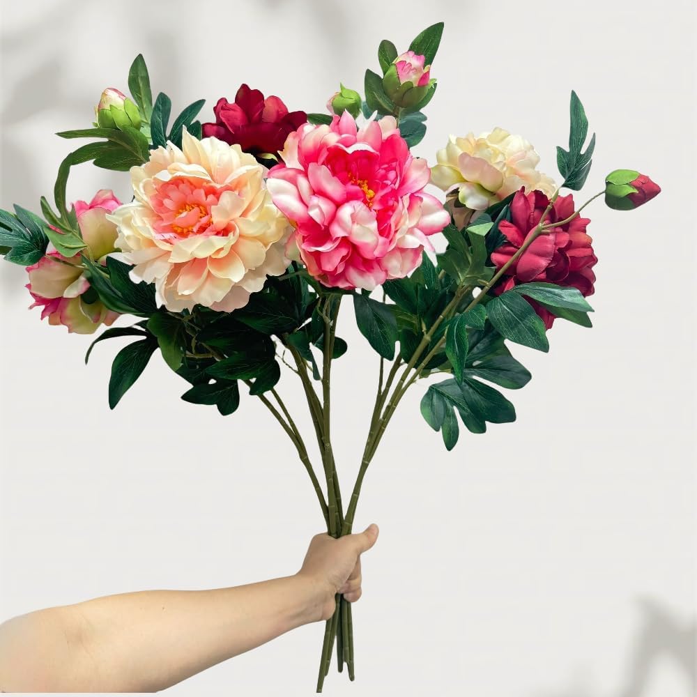 3 Pieces Peonies Artificial Flowers,Silk Flowers with Stems,27"Winter Flowers Artificial for Decoration,Long Stem Artificial Flowers for Tall Vase,Wedding Table Centerpiece Party Decor(Multicolor)