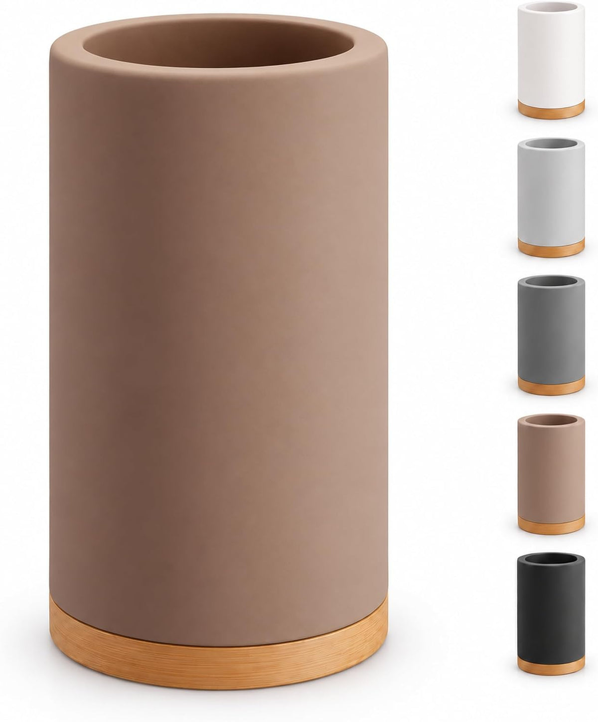 Matani Bamboo Toothbrush Holder Diatomite Tooth Brush Organizer - Storage Stand for Small Bathroom & Counter - Removable Base & Drain Holes, Water-Absorbent & Quick-Drying (Brown)