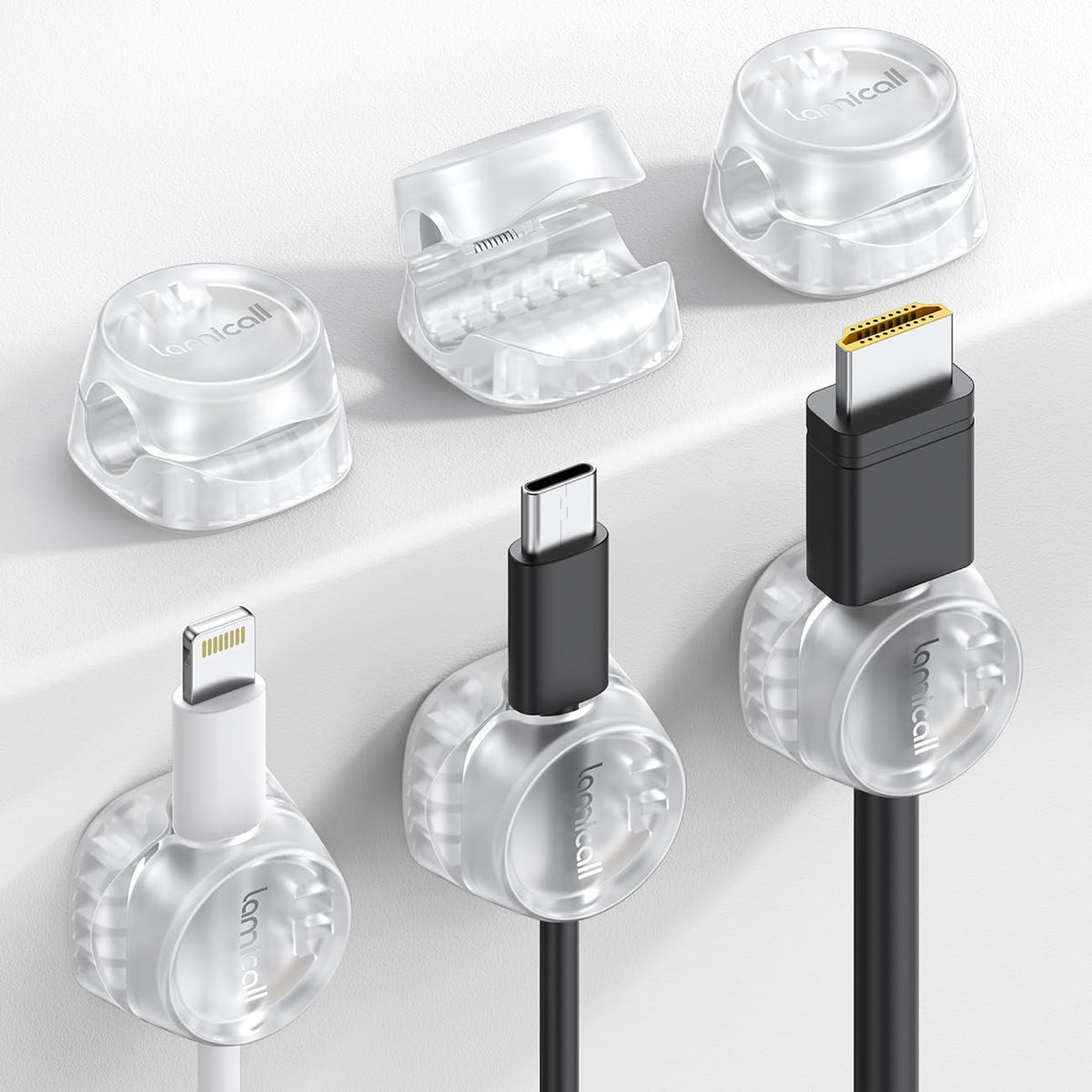 Lamicall 6 Pack Cord Organizer, Office Desk Accessories, Clear Cable Clips