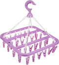 Laundry Hangers with 32 Clips,Clothespin Rack Foldable Laundry Drying Rack Drip Hanger for Drying Socks,Bras,Towel,Underwear,Hat,Scarf,Pants,Baby Clothes,Cloth Diapers,Gloves (Purple)