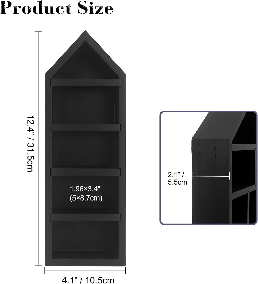 House Shaped Shadow Box with Removeable Shelves,Black,4x12