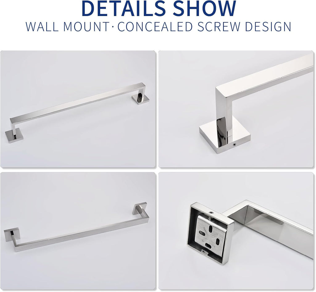 TASTOS 23.6 Inch Single Towel Bar Rack, SUS 304 Stainless Steel Bathroom Towel Bar Heavy Duty Towel Holder Kitchen Towel Rod, Wall Mount with Screws Towel Bar Rod Polished Chrome Finish
