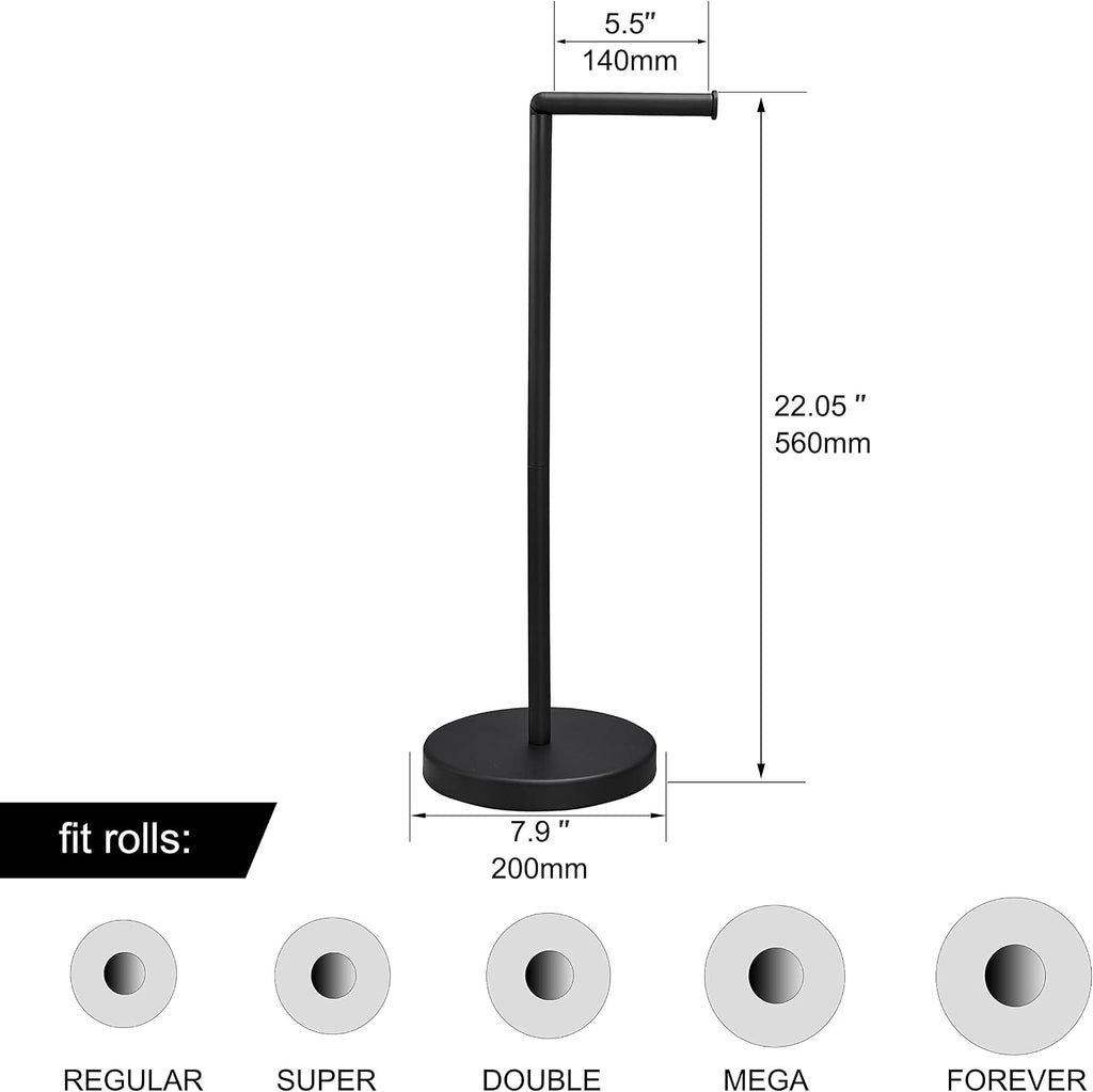 Foldable Toilet Paper Dispenser SUS304 Stainless Steel Free Standing Toilet Paper Holder Stand Modern Floor Bathroom Storage Freestanding 4 Rolls of Toilet Tissue Stand (Matte Black Finish)