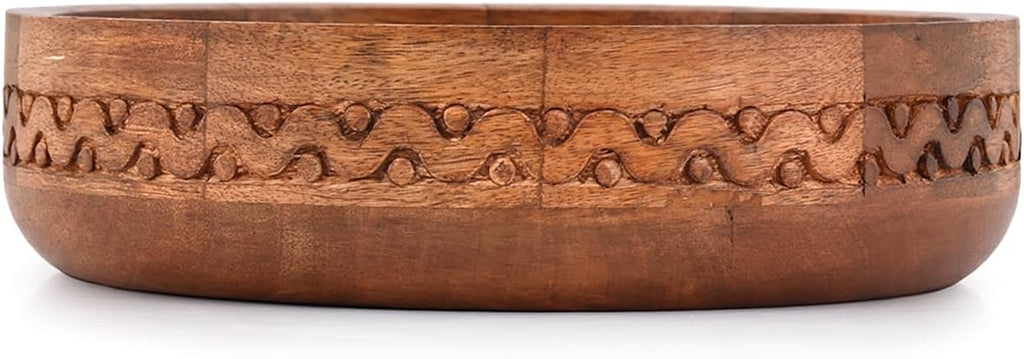 Kimona Fruit Bowl Wooden Bowls for Food, Fruits, Salad, or Popcorn for Dining Table Center, Living Room, Kitchen Décor (10" X 10" X 2.5")