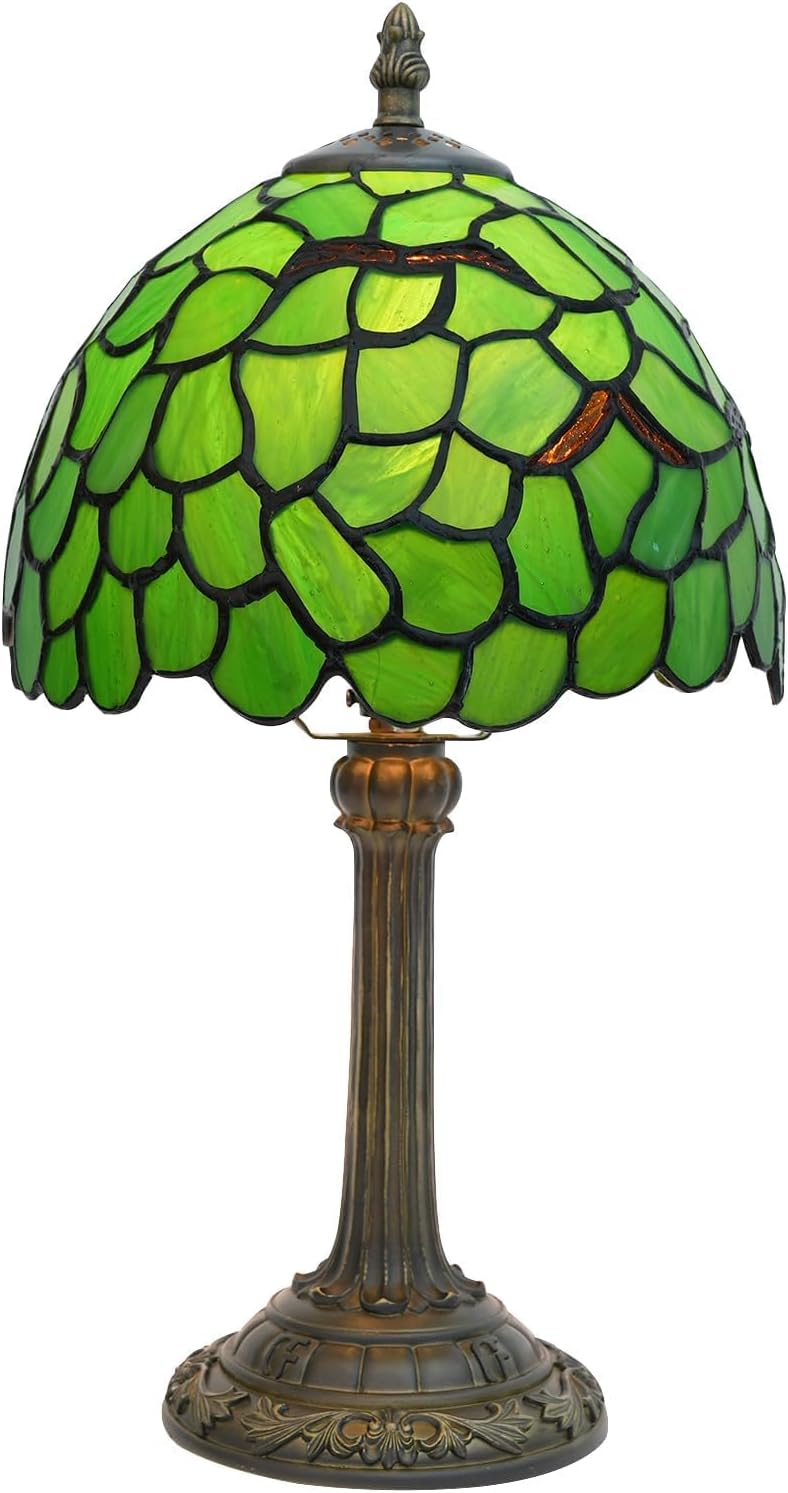 Tiffany Lamp Stained Glass Table Lamp Christmas Green Leaf Small Bedside Lamps Living Room Dining Room Office Decoration Desk Lamp Home Decoration Creative Gift