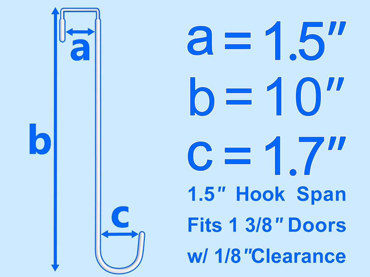 Single Long Over Door Steel Hooks 4 Pack Fit 1-3/8" Door 10" White