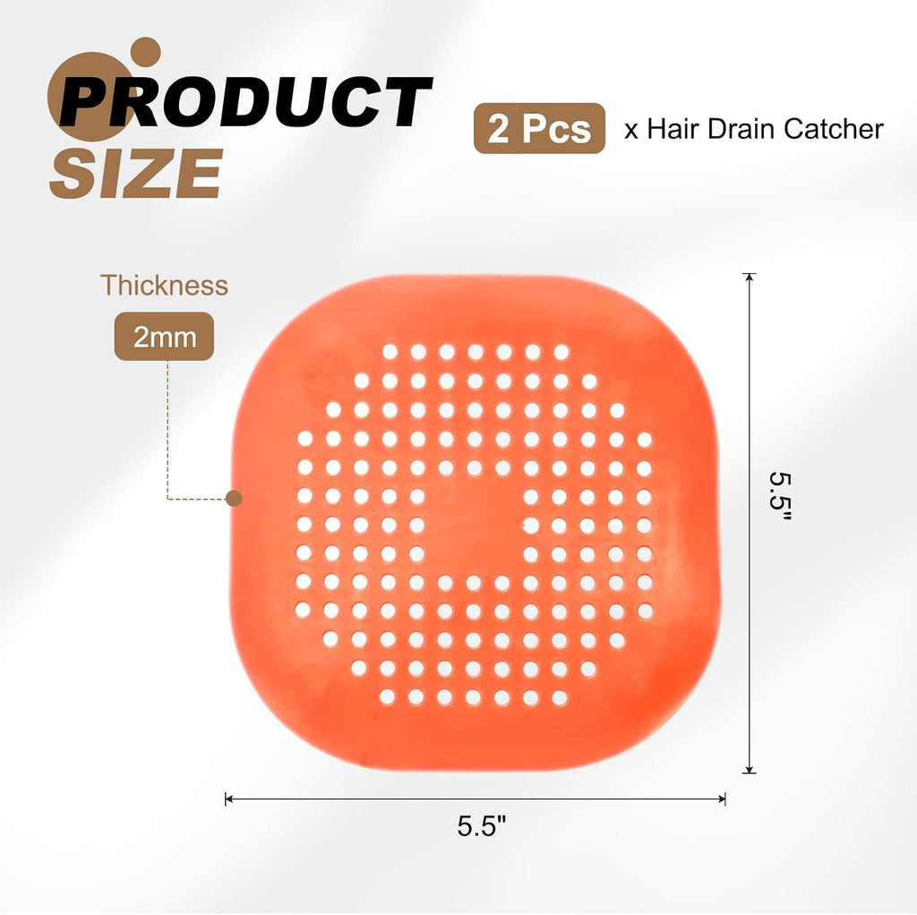 PATIKIL Hair Drain Catcher 5-1/2 Inch, 2 Pcs Silicone Square Drain Protector Hair Stopper with Suction Cup for Kitchen Bathroom Balcony Landscaped Walkways Patios, Orange