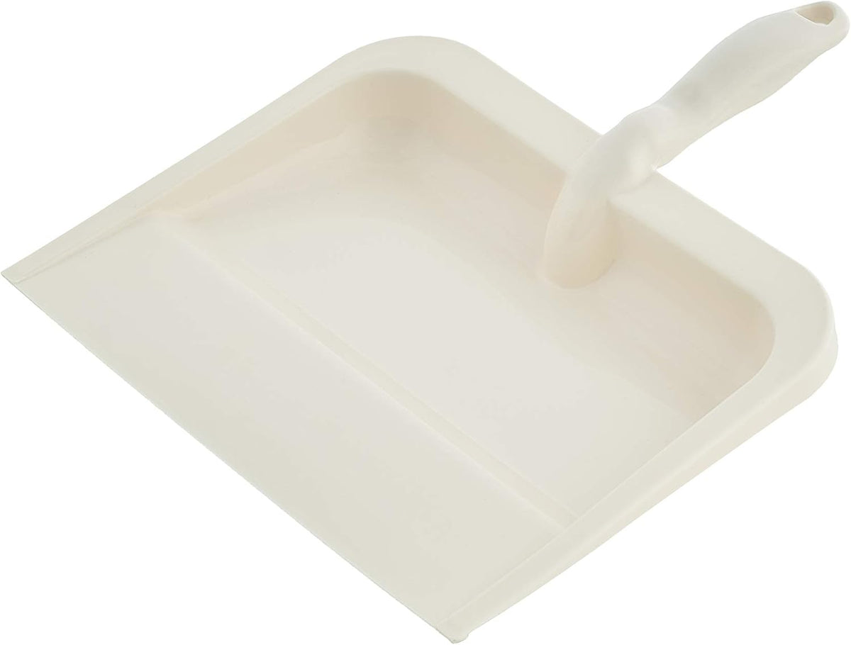 Superio Heavy Duty Plastic Dustpan with Comfort Grip Handle Beige, Durable, Lightweight Multi Surface Dust Pan Easy Broom Sweeping, 10 inch Wide